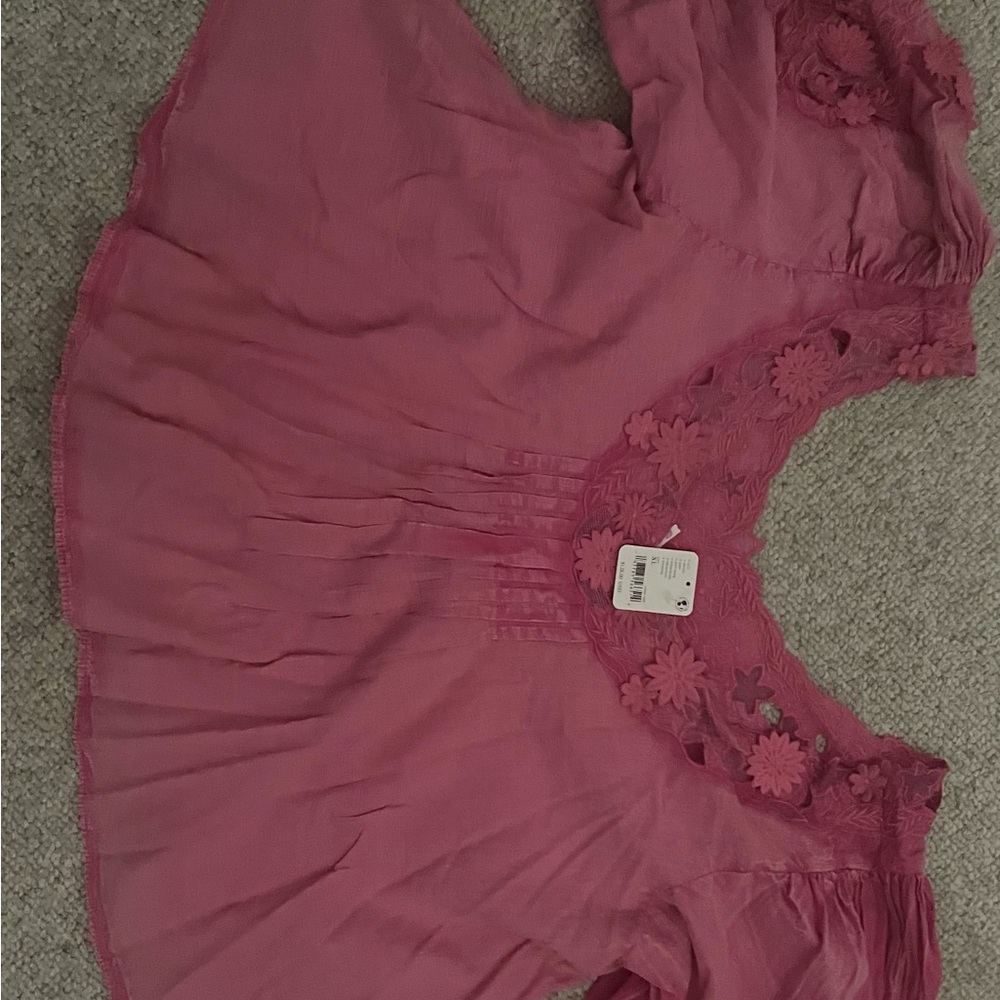 Free People Pink Blouse with Floral Lace